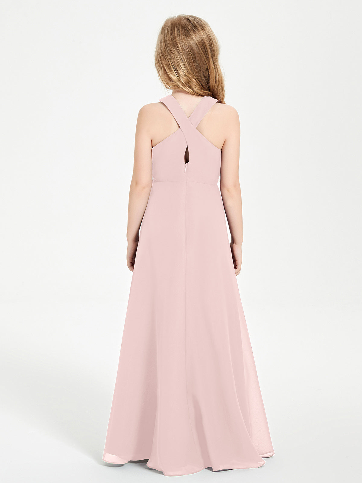Grecian Neckline Long Dresses for Junior Bridesmaids Dusty Rose